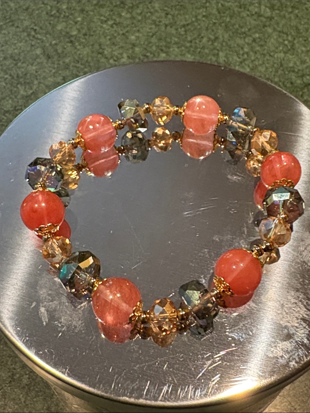 Strawberry Quartz and crystal bracelet